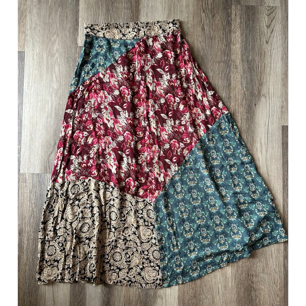 Natural Life Patchwork MaxiSkirt Floral Boho Hippie Flowy festival cottage indie - Picture 3 of 14